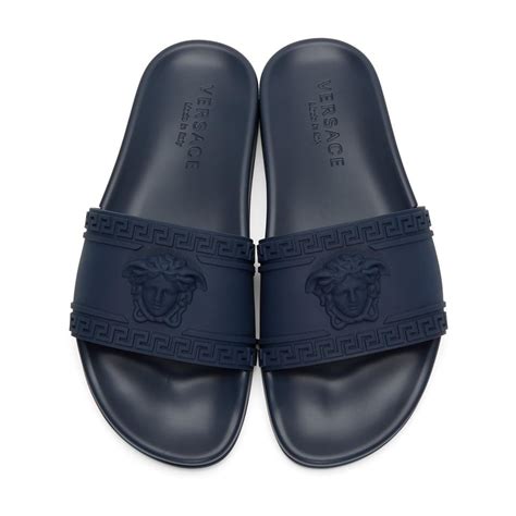 navy blue versace slides|Versace logo slides.